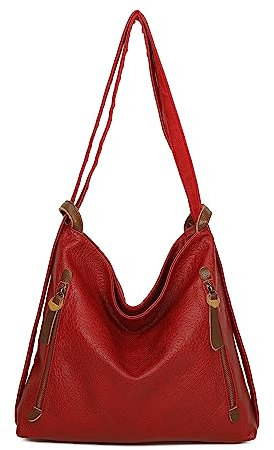 ITALYSHOP24 OBC Damen Tasche Rucksack 2 in 1 Umhängetasche Schultertasche Umhängetasche Daypack Leder Rucksacktasche Shopper Backpack Freizeitrucksack (Rot)