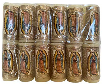 Mini Cirio Repujado 3 con Virgen De Guadalupe ,Mini Paschal Candle Embossed[12 Pcs}