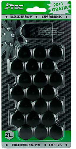 J-Tec Satz universelle Radmutterkappen - Schwarz Kunststoff - 21mm | Satz à 20+1 Stück