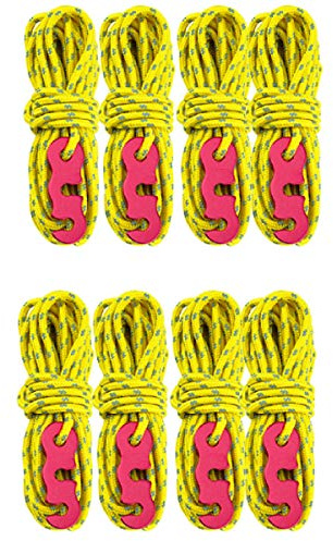 Azarxis Reflective Cord Pack, Tent Guyline Rope High-Strength Lightweight 13ft per piece with Aluminum Cord Adjuster for Tying Down Tarps, Camping Tent, Outdoor Packaging (Yellow - 8 Pack - Φ3mm)
