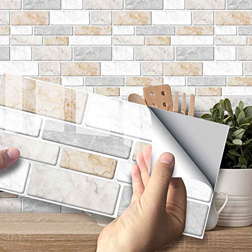 Hiser Adhésive Décorative à Carreaux pour Salle de Bains et Cuisine Stickers Carrelage, Style de marbre Imitation Classique 3D Imperméables Auto-adhésifs Décoration (Marbre Chaud,54 Pièces)