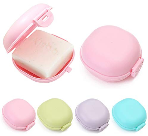 Jabonera de Viaje, 4PCS Caja de Jabón Plástico Portátil, Jabonera a Prueba de Agua, Jaboneras Baño con Tapa, Jabonera Viaje Redonda para Baño Viaje Senderismo Camping (Verde, Azul, Morado, Rosa)