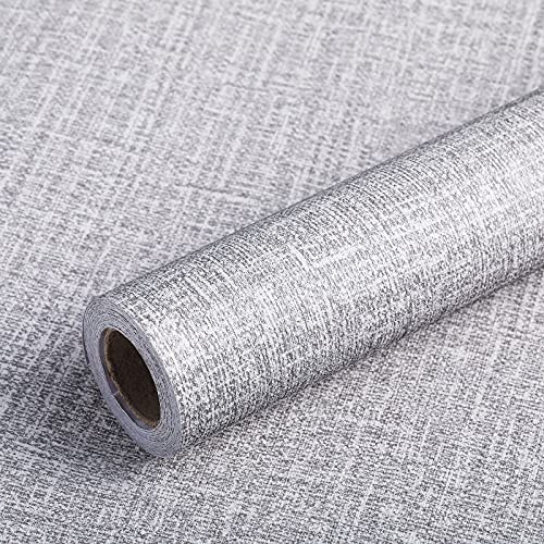 Nuanchu Peel and Stick Wallpaper Textured Self Adhesive Wallpaper Linen Texture Faux Grasscloth Waterproof Squares Removable Wall Paper for Cabinet Bedroom Living Room Hotel, 11.8x118inch(Grey)