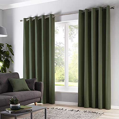 Fusion - Sorbonne - 100% Cotton Pair of Eyelet Curtains - 66 Width x 90 Drop (168 x 229cm) in Bottle Green, Flaschengrün