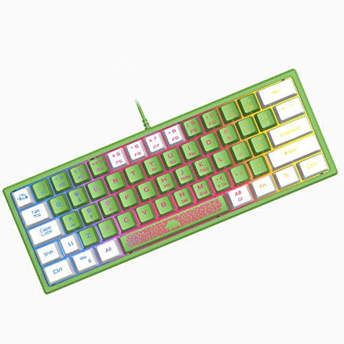 Mini 60% Gaming-Tastatur, Membran Game Keyboard mit Halbmechanisch Tasten, Optical RGB-Chroma-Backlit Kompakt 62 Tasten Double Color Keycap, QWERTY Layout für PC Laptop Mac Computer-Green & White