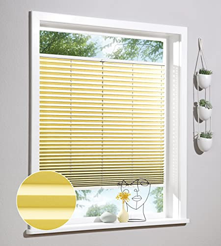 Deco Home | Plissee nach Maß, Personalisierbare Plissees mit & ohne Bohren, Sichtschutz Fenster, Faltrollos | Gelb