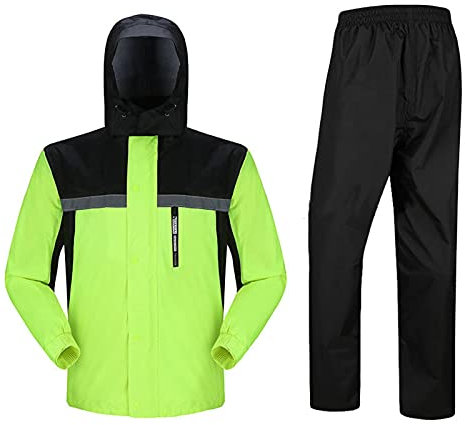 Regenbekleidung Motorrad Herren,Regenkombi ,Regenanzug (Jacke + Hose)für Motorräder , 100% wasserdicht mit reflektierendem Streifen, atmungsaktiver leichter wasserdichter Jackenhosenanzug(Black,3XL)