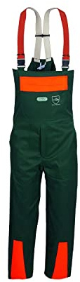 SWS Forst GmbH Schnittschutzhose Herren (Größe: 28) – Forst Latzhose mit Schnittschutz & Cargo-Taschen – Arbeitshose Forstarbeit Grün/Orange