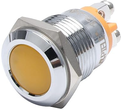 APIELE Indicator Light 16mm 5/8 Waterproof IP67 Metal Signal Lamp 12V AC/DC LED Pilot Dash Lamp Concave Head Red for Car Truck Boat(Yellow, 16mm)