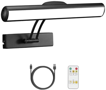 VIGMOJ Bilderleuchte LED Batteriebetriebene, Wiederaufladbare LED Wandleuchte mit Fernbedienung,Drehbare Leuchtenköpfe mit 3 Beleuchtungsarten,Dimmbare Bilderleuchte mit Timer Zum Malen Foto Portrait