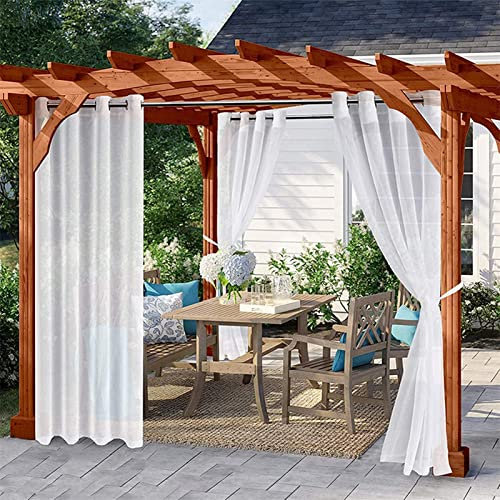 WWYL Outdoor Vorhänge, Wetterfest mit Ösen (2 Stück) Tüll Gardinen Für Balkon Terrasse Wasserdicht Sichtschutz Sonnenschutz (2x132x182 cm,Weiss)