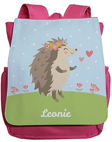 minimutz Kindergartenrucksack Mädchen mit Name | Personalisierter Rucksack Igel Blumenkranz für Kinder | Kleiner Freizeitrucksack Kinderrucksack Kita Kindergarten 2-5 Jahre