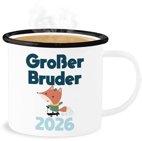 Emaille Becher Blechbecher - Tassen - Großer Bruder 2026 Fuchs - 300 ml - Weiß Schwarz - tasse grosser big brother bro geschenk geburt große brüder für großen bruder gro er geschenke