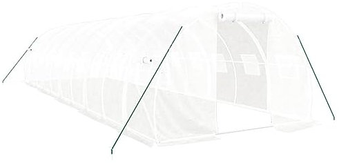 vidaXL Gewächshaus, Foliengewächshaus mit Stahlrahmen, Tomatengewächshaus mit Reißverschlusstür Fenstern, Treibhaus Folientunnel Frühbeet, Weiß 30m² 10x3x2m