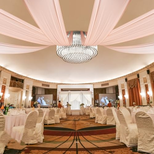 DYRABREST Chiffon Ceiling Drapes for Weddings, 6 Panels 5ftx20ft Long Light Peach Chiffon Sheer Draping Fabric Reception Halls Decorations for Party Ceremony Stage Wedding Ceremony