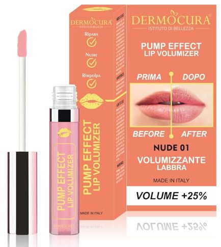 Dermocura Lip Volumizer Volumizzante Labbra al Peperoncino 5 Volte Più Potente Rimpolpante Lucidalabbra Effetto Plumping Immedieto a Lunga Durata MADE IN ITALY (Nude)