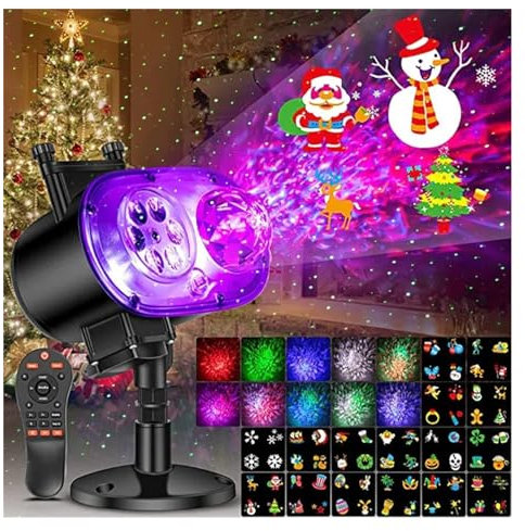 Luces De Proyector De Navidad PortáTiles, Proyector De Luces Navideñas For Halloween, For Interiores Y Exteriores, 2 En 1, Onda + 16 Patrones, Luz De Proyección, Decoración De Fiesta Y Jardín Imagen H