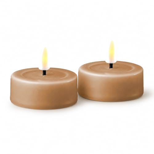 Candela LED Deluxe Homeart, candela LED per interni con fiamma realistica su uno specchio in vera cera, luce bianca calda – marrone caramello grande tealight