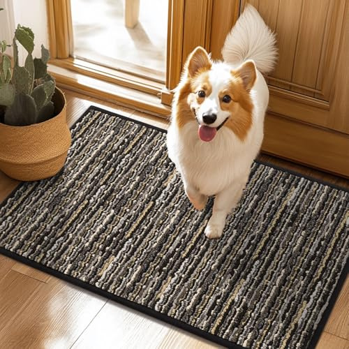 Biscpro Fußmatte Schmutzfangmatte Innen 50x80cm rutschfeste Waschbar Fussmatte,Sauberlaufmatte Teppich für Eingangsbereich,Haustür,Patio,Flur,Garten,Porch-Black