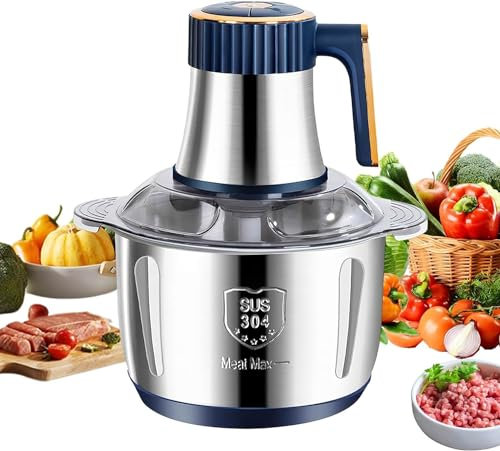 Elektrischer Zerkleinerer, Mini-Fleischwolf, 5 l, mit 6 Klingen, elektrischer Mixer mit 500 Watt mit 5 Geschwindigkeitsstufen für Fleisch, Gemüse, Babynahrung und Obst (A)