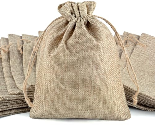 20-pack Naturliga Jute Väskor, 20 x 30 cm, Med Dragkedja – Återanvändbara för Bröllopspresenter, Smycken, Adventskalender, Förvaring