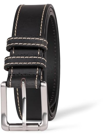 Amazon Essentials Herren Jeansgürtel aus Leder mit Genähten Kanten, Schwarz, 115