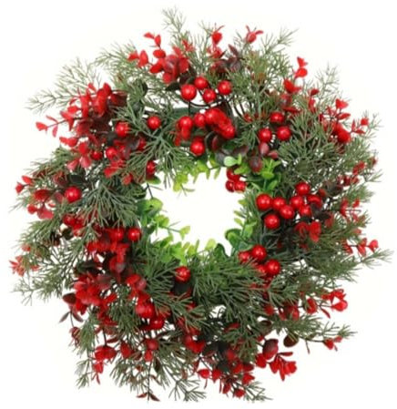 Folpus Ghirlanda Natalizia con Bacche Rosse, Artificiale per Porta d'Ingresso, Finestra, Matrimonio, Natale al Chiuso