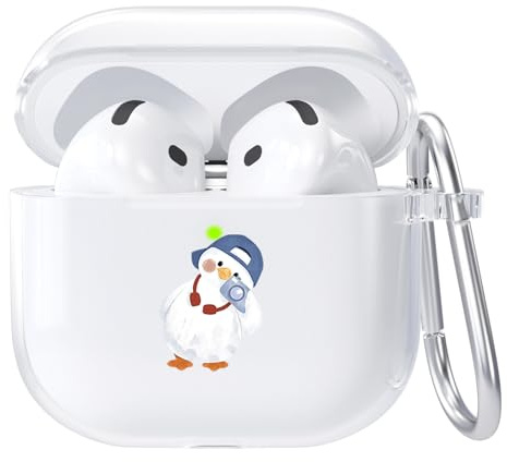 AKABEILA Hülle Kompatibel mit Apple AirPods 4 Transparente Schutzhülle Weich TPU mit Niedliches Design Karabiner AirPods 4 Gen 2024 USB-C Ladehülle LED Front Sichtbar