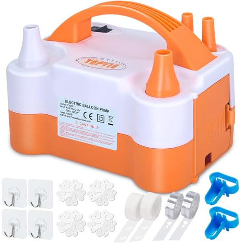 YEPVIE Luftballonpumpe Elektrische, 600W Elektrische Ballonpumpe Kit mit 14 Ballongirlande Kits, 2 Inflationsmodi und Doppeldüse Tragbare Luftballon Pumpe Elektro für Geburtstag Deko und Party Deko