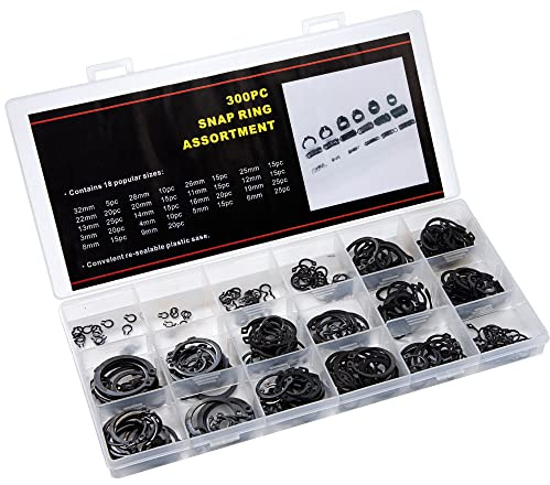 Tunejoy Sicherungsringe Kohlenstoffstahl C Clip Sprengring Aussen Innen Seegerring Sortiment 18 Größen 3mm-32mm mit Box 300 Stück