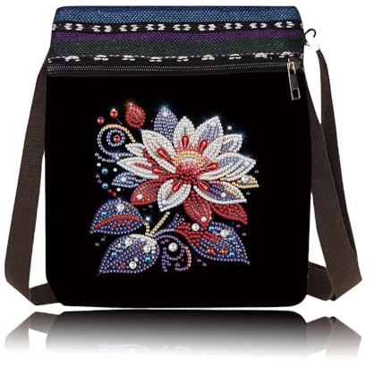 CXINLky 5D DIY Diamond Art Painting Crossbody Tasche, Diamont Art Messenger Tasche, Umhängetasche Münzgeldbörse Make-Up Schultertasche Reißverschluss Handtasche für Damen-15-Blume