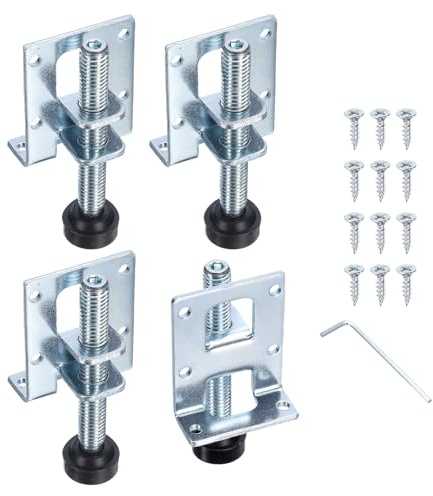 sourcing map 4Pack Adjustable Furniture Leveling Feet, 3.15 Heavy Duty Furniture Levelers Metal Mounting Brackets for Workbench Cabinet Wardrobe, Silver