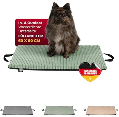 HS-Hundebett® Hundematte In- und Outdoor (60x80 cm) – Bequemes Reisebett – Wasserfeste Unterseite – Waschbar & robust – Grün, Made in Germany