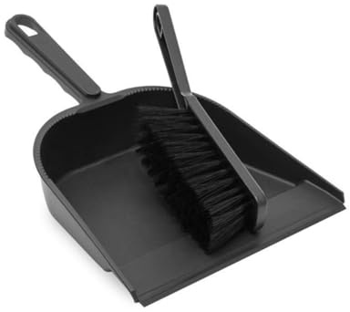 Homeshopa Dustpan and Brush Set, Dark Grey Portable Cleaning Sweeping Brush, Plastic, Soft Bristle, Ergonomic Handle, Rubber Front Edge, Small Hand Held Household Kitchen Office Cleaning