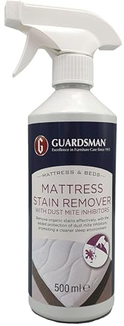 Guardsman Mattress Stain Remover Spray with Dust Mite Inhibitor - 500 ml | Extra Strong Mattress Cleaner with Dust Mite Inhibitor. Removes Urine & Organic Stains from Spills & Sweat.