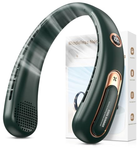 Nackenventilator, 3 Stufen Leise und Leistungsstark Bladeless Halsventilator mit LED-Anzeige, 4000mAh Akku Ventilator USB Aufladbar für 15H, Freihändige Leicht Ventilator Tragbarer für Küche,Unterwegs