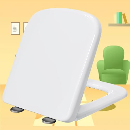 KSQP Absenkbarer Toilettendeckel Eckig Antibakteriell Wc Sitz Antibakterielle Klobrille mit Quick Release Funktion klobrille mit Edelstahlscharnieren-Wc Deckel,white-34 * 45cm