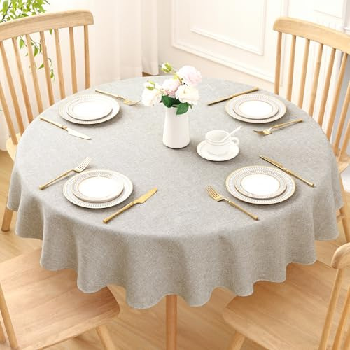 Homaxy Glitzer Tischdecke Abwaschbar Leinenoptik Rund 140cm Tischtuch Wasserabweisend mit Lotuseffekt Fleckschutz Tischwäsche für Wohnzimmer, Esszimmer, Party, Beige