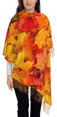 Poadnly Foglie d'acero, Scialli grandi e morbidi in cashmere, avvolgenti, sciarpa con frange, stola leggera, 197x72 cm