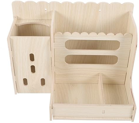 JUMPLAWN Wooden Guinea Pig Feeder and Hamster Food Holder with Multi-functional Design, without Burr, Beige Pet Dining Accessory for Small Animals