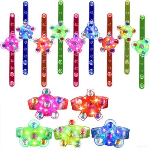 HTGWCG 12 Pulseras Luminosas Infantiles, Pulseras luminosas LED Spin Stress Relief Ansiedad Juguetes Rellenos de Bolsas de Fiesta, Suministros de Fiesta de Cumpleaños para Niños