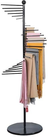 Schalhalter für Schals Krawatten, Freistehendes Schalregal mit 30 StäBen Spiralschalhalter, Mehrzweck-Hosenregal GüRtel/Krawatten-Organizer-BüGelhalter, Accessoire-Organizer-Regal（Schwarz）