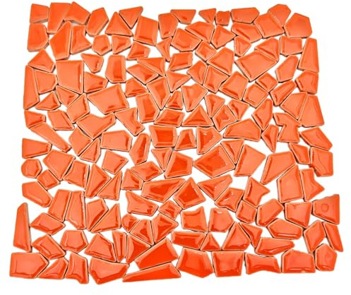 Azulejos de mosaico de cerámica irregulares de 200 g para manualidades, 0,5 x 2 cm, pequeñas piedras de mosaico para hacer mosaicos y decoración de pared (mandarina)