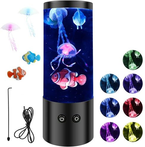 Kuanght Jellyfish Aquarium Lamp Jelly Fish Lava Light with 7 Color Changing Night Light and Stirring Hook, USB/Battery Operated Mood Light for Living Room, Bedroom and Office Decor, Black