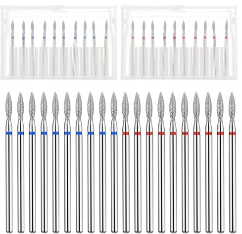 Heclia 20pcs Flame Cuticle Clean Nail Drill Bit Set -3/32 Shank Size Diamond Manicure Drill Bits with Case Cuticle Remover Nail File Buffer Pedicure Shape Remove Polishing Tools for Acrylic Gel Nails