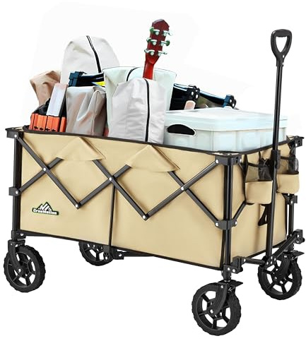 Ribelli Bollerwagen Faltbar 240L, Transportwagen 150 KG Belastbar mit Doppelbremsen, 360°All-Terrain-Räder, Einkaufstrolley mit Verstellbarem Griff, Strand/Wanderung/Camping/Einkauf/Transport