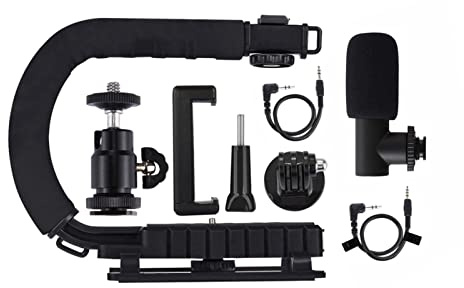 For Steadycam U-Grip Empuñadura en Forma de C Estabilizador de cámara W/h Adaptador de Abrazadera de teléfono con Cabeza de trípode para fotografía de Estudio(Add Microphone)