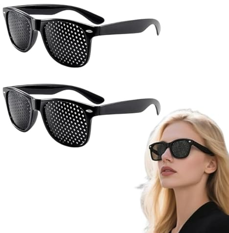 2 Paia Occhiali stenopeici Occhiali multiforo, Gli occhiali stenopeici alleviano secchezza, affaticamento e visione offuscata(Nero)