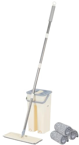 Sichler Haushaltsgeräte Wischmop: Wischmopp mit Doppelkammer-Putzeimer, 3 Wischpads, Edelstahlgriff (Nass-Bodenwischer, Wischmopp für Nassreinigung, Mop)
