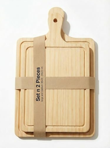 Set di 2 Taglieri in Legno Grande 38 x 28 cm - 33 x 23 cm Tagliere da Cucina in Acacia con Bordi Antiscivolo e Canalina, Tagliere Antibatterico con foro di sospensione manico per salame formaggi pane